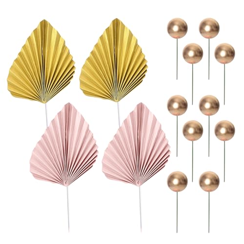 4 Stück Palmblatt-Kuchendekoration, 10 Stück goldene Kuchenbällchen, faltbare Fächer-Palmblatt-Flagge, Kuchendekorationseinsatz, DIY-Kuchendekoration für Geburtstag, Hochzeitsfeier 4 Stück Palmblatt-Kuchendekoration, 10 Stück goldene Kuchenbällchen, faltbare Fächer-Palmblatt-Flagge, Kuchendekorationseinsatz, DIY-Kuchendekoration für Geburtstag, Hochzeitsfeier von DHSBGWSX