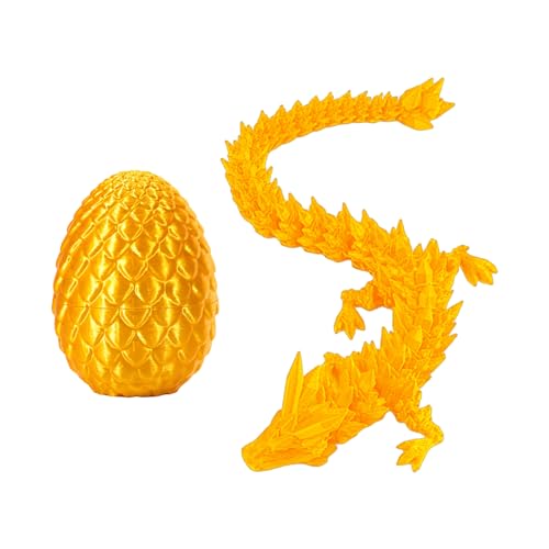 DHSBGWSX 1 Stück goldenes Drachenei, 3D-gedruckter Drache, mythisches Fragment-Drachenei, goldenes Ei, 3D-gedrucktes Tier, mythischer Drache und Ei von DHSBGWSX
