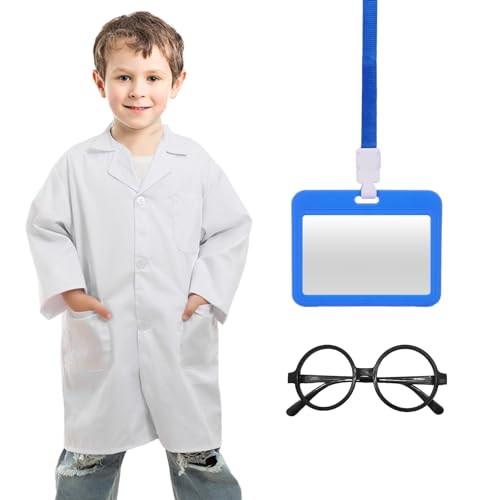 DHSBGWSX 1 Stück weißes Kinder-Rollenspielkostüm, ausgestattet mit 1 Stück Ausweishalter und 1 Stück runder Brille, Kinderarztkostüm, Kinderwissenschaftlerkostüm, Rollenspielset DHSBGWSX 1 Stück weißes Kinder-Rollenspielkostüm, ausgestattet mit 1 Stück Ausweishalter und 1 Stück runder Brille, Kinderarztkostüm, Kinderwissenschaftlerkostüm, Rollenspielset von DHSBGWSX