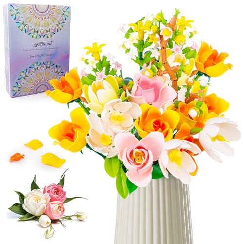 DHSDONLINE Blumenstrauß-Bausatz 750 Teile – Rosen & Tulpen aus Bausteinen, Kreatives DIY-Set für Deko & Geschenke, Botanische Kollektion für Valentinstag, Weihnachten & Geburtstag von DHSDONLINE