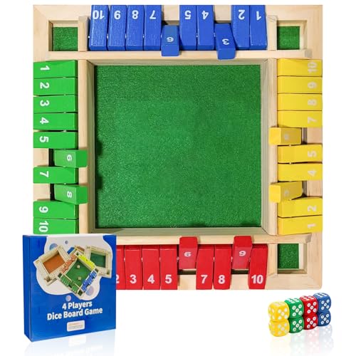 DHSUN Shut The Box 4 Spieler, Klassische Brettspiele für 1–4 Personen, Würfelspiele, Spiele für Familienfeiern, Reisespielzeug, Eltern-Kind-Spiele, mathematisches Logiktraining für Kinder von DHSUN