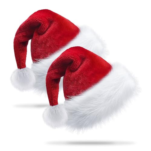 Weihnachtsmützen erwachsene 2 rote Plüsch Weihnachtsmütze erwachsene Weihnachtsmann mütze Nikolausmütze erwachsene Rote Santa Mütze Bequemes Dicker aus Samt für festliche Partys im neuen Jahr von DHSUN