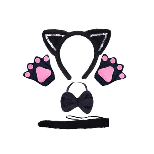 DHWEKU Katze Cosplay Set,Katzenohren Stirnband Kätzchen Schwanz Ohren Kragen Pfoten Handschuhe Party Kostüm Set für Kinder Mädchene DHWEKU Katze Cosplay Set,Katzenohren Stirnband Kätzchen Schwanz Ohren Kragen Pfoten Handschuhe Party Kostüm Set für Kinder Mädchene von DHWEKU