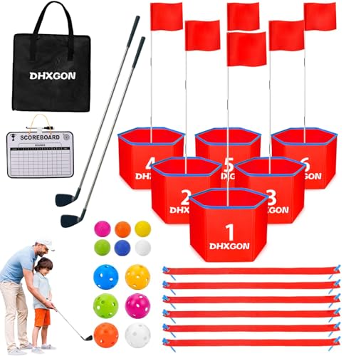 DHXGON Hinterhof-Golfspiel mit 2 Schlägern, tragbarer 6-Loch-Golfplatz für Golf-Übungsspiel, Outdoor-Hof-Golf-Chipping-Spiel für Familie und Erwachsene, Strand, Park, Rasen, Feldtagstreffen DHXGON Hinterhof-Golfspiel mit 2 Schlägern, tragbarer 6-Loch-Golfplatz für Golf-Übungsspiel, Outdoor-Hof-Golf-Chipping-Spiel für Familie und Erwachsene, Strand, Park, Rasen, Feldtagstreffen von DHXGON