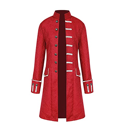 Halloween Herren Kostüme Mittelalter Gehrock for Herren Unterteile Party Oberbekleidung Cosplay Unterteile Steampunk Frack Jacke Hof Stickerei Mantel Oberteile Erwachsene Kostüm-Outfits（3-Red，4XL） von DHYUEN