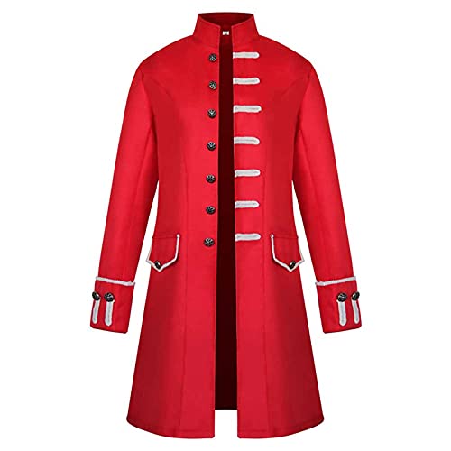 Halloween Herren Mantel Renaissance Frack Jacke Cosplay Unterteile Unterteile Einfarbig Frack Mantel Uniform Retro Oberteile Oversized Kostüm-Outfits Atmungsaktiver Party Oberbekleidung（2-Red，L） von DHYUEN