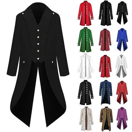 Halloween Herren Mantel Vampir Kostüm-Outfits Erwachsene Unterteile Oberteile Slim Fit Frack Mantel Uniform Retro Gehrock Atmungsaktiver Frack Jacke Fasching Halloween Kostüm Unterteile（1-Black，XL） von DHYUEN