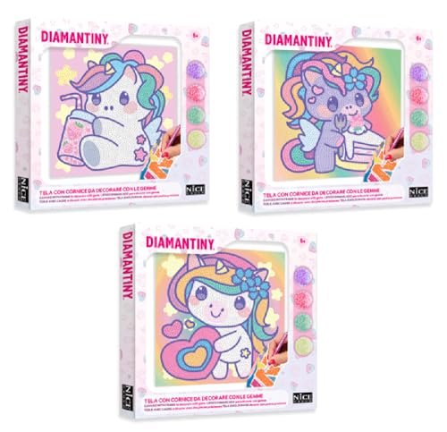 DIAMANTINY 90035 Baby Kawaii Einhorn Kunst Design auf Leinwand Überraschung, Mehrfarbig von DIAMANTINY