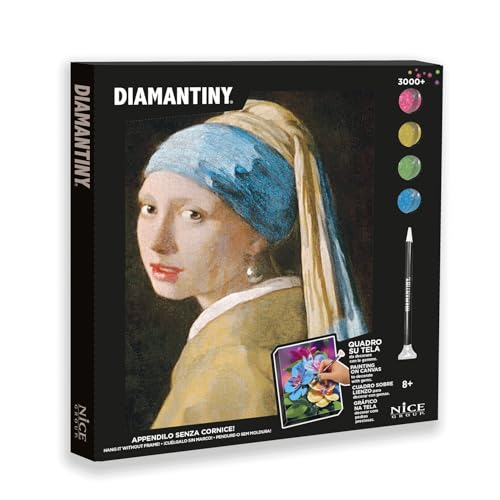 DIAMANTINY Level Up Bastelset Mosaik nach Zahlen, Mädchen mit Perlenohrring von DIAMANTINY