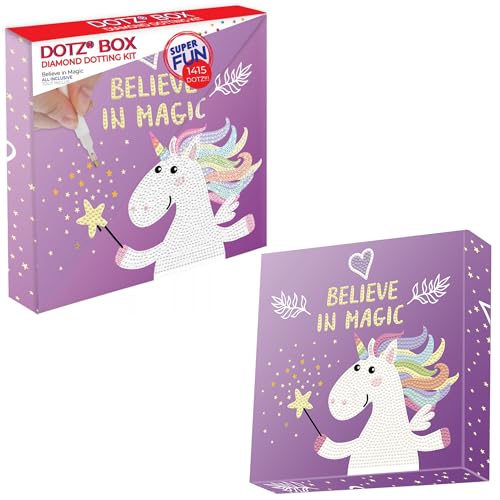 DIAMOND DOTZ DBX.012 - Original 5D Diamond Painting Set Dotz Box Believe in Magic Einhorn, Kreativset mit 1.422 Diamant Mosaiksteinen, Malset ca. 22 x 22 cm, DIY Komplettset für Kinder ab 8 Jahren von DIAMOND DOTZ