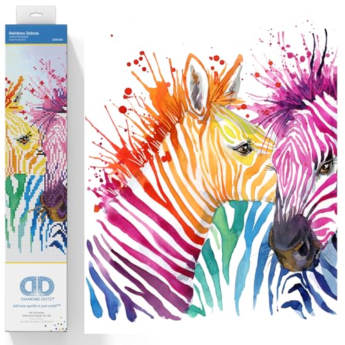 DIAMOND DOTZ DD8.005 - Original 5D Diamond Painting Set Regenbogen Zebras, Kreativset mit 14.563 Diamant Mosaiksteinen, Malset ca. 40 x 40 cm, DIY Komplettset für Erwachsene und Kinder ab 8 Jahren von DIAMOND DOTZ