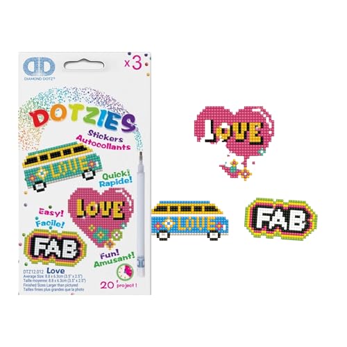 DIAMOND DOTZ DTZ12.012 - Original Diamond Painting Sticker Set LOVE mit 3 glitzernden Dotzies Aufklebern, DIY Diamant Einsteiger Komplettset für Kinder ab 8 Jahren, Extra funkelnd, ca. 8,8 x 6,3 cm von DIAMOND DOTZ