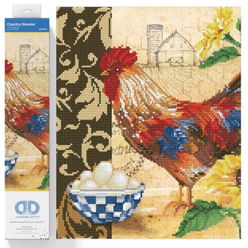 Diamond Dotz DD9-049 Country Rooster, ca. 41 x 41 cm groß, Diamond Painting, Malen mit Diamanten, funkelndes Bild zum Selbstgestalten, für Kinder und Erwachsene von DIAMOND DOTZ