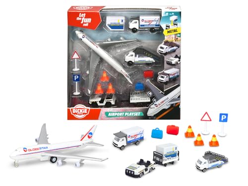 DICKIE 186390 Toys Flughafen Spielzeugset, Airport Set bestehend aus 3 Autos, 1 Flugzeug, Zubehör, gesamt 13 Teile, für Kinder ab 3 Jahren DICKIE 186390 Toys Flughafen Spielzeugset, Airport Set bestehend aus 3 Autos, 1 Flugzeug, Zubehör, gesamt 13 Teile, für Kinder ab 3 Jahren von Dickie Toys