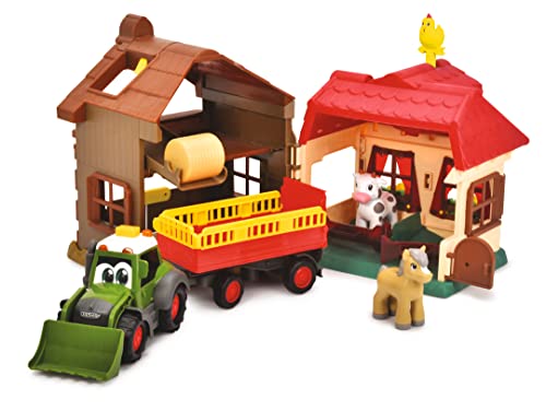 ABC Farmhaus - Spielzeugstation für Baby und Kleinkinder ab 2 Jahren, mit Soundeffekten, bewegliche Teile, Traktor mit Anhänger, Spielefiguren, Spielzeug zur Förderung der Motorik und Fantasie von Simba