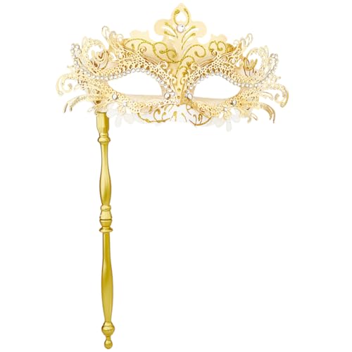 DICOSMETIC Goldene Masken Mit Griff Für Frauen Venezianische Masken Für Mardi Gras Maskenparty Kostüme Accessoire Für Venezianische Halloween Karnevalsfestival Kostümpartys von DICOSMETIC
