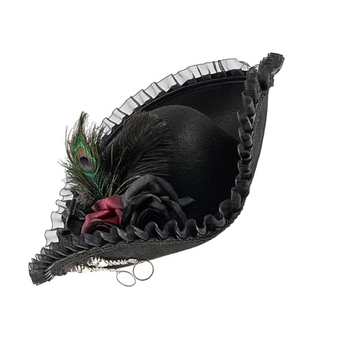 DIDILLX Klassischer Piratenhut mit Spitzenbesatz und gefiederten Dekoren für Kolonialoutfit und Theaterbühnenaufführungen, historisches Kostümzubehör DIDILLX Klassischer Piratenhut mit Spitzenbesatz und gefiederten Dekoren für Kolonialoutfit und Theaterbühnenaufführungen, historisches Kostümzubehör von DIDILLX