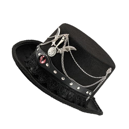 DIDILLX Punk Zylinder mit Spitzenbesatz und industriellen Metallzahnrädern, handgefertigt, Fantasy-Cosplay, für Halloween-Kostümpartys, Unisex, Steampunk-Kostüm von DIDILLX