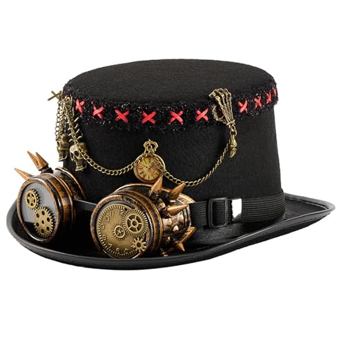 DIDILLX Viktorianischer Stil, verzierter Zylinderhut mit Brille und Metallzahnrädern, Top-Punk-Mode-Accessoires für Erwachsene, Herren, Unisex, Steampunk-Kostüm von DIDILLX