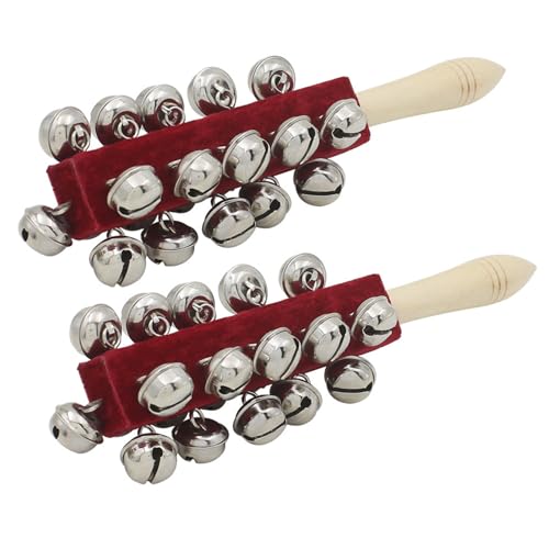 2 x Musik-Percussion-Glocken, Holzgriff, Schlittenglocken, Weihnachtshand, 21 Percussion-Instrumente, Weihnachtshand 2 x Musik-Percussion-Glocken, Holzgriff, Schlittenglocken, Weihnachtshand, 21 Percussion-Instrumente, Weihnachtshand von DIEKE