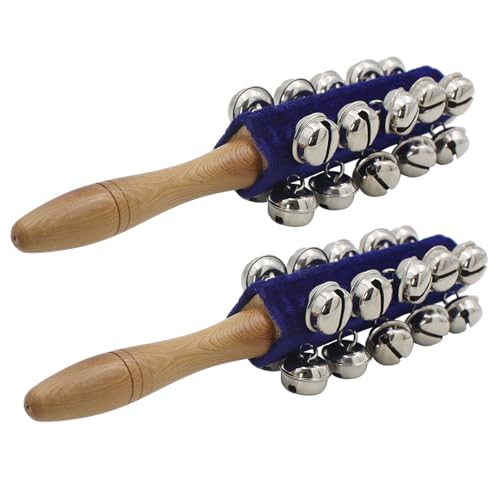 2 x Musik-Percussion-Glocken, Holzgriff, Schlittenglocken, Weihnachtshand, 21 Percussion-Instrumente, Weihnachtshand 2 x Musik-Percussion-Glocken, Holzgriff, Schlittenglocken, Weihnachtshand, 21 Percussion-Instrumente, Weihnachtshand von DIEKE