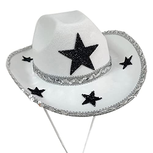 Cowgirl-Hut mit Paillettenkrempe und Sternen, Dekorationen, Hüte für Halloween, Verkleidungen, Cosplays, Party-Kostüm-Zubehör Cowgirl-Hut mit Paillettenkrempe und Sternen, Dekorationen, Hüte für Halloween, Verkleidungen, Cosplays, Party-Kostüm-Zubehör von DIEKE