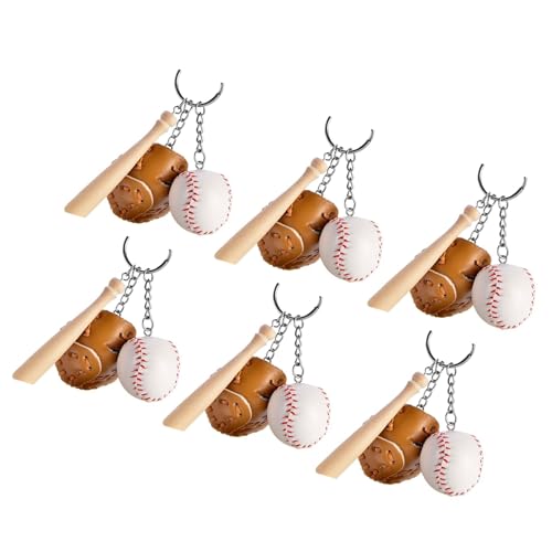 DIEKE Baseball-Schlüsselanhänger, Baseball-Halter, Schlüsselanhänger für Kinder, Geburtstag, Party, Weihnachten, Strumpffüller, Leder, 6 Stück von DIEKE