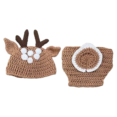 DIEKE Foto-Requisiten für Mädchen und Jungen, Neugeborene, Kleinkind, Fotografie, Kostüm, gestricktes Geweih, Mütze, Strampler, Fotokleidung, Babybedarf, Neugeborenes Foto von DIEKE