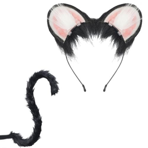 DIEKE Handgefertigter Plüsch-Maus-Ohren-Haarreif und Kunstpelzschwanz für Halloween, Cosplay, Party, Kostüme, Zubehör für Kinder und Erwachsene DIEKE Handgefertigter Plüsch-Maus-Ohren-Haarreif und Kunstpelzschwanz für Halloween, Cosplay, Party, Kostüme, Zubehör für Kinder und Erwachsene von DIEKE