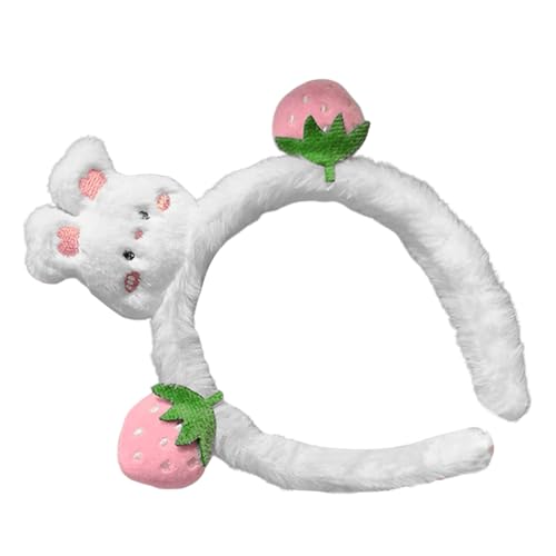 DIEKE Lovely Bunnies Stirnband für Familientreffen, Plüsch-Erdbeer-Haarreif, Damen, Gesicht, Waschen, Haarband, Cosplay, Party, Kopfbedeckung, Cosplay-Kostüm-Zubehör von DIEKE