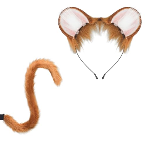 DIEKE Ohr- und Schwanz-Set, Kunstfell, Fuchs, Wolfsohr, Stirnband mit Schwanz, Halloween, Weihnachten, Cosplay, Party, Kostümzubehör DIEKE Ohr- und Schwanz-Set, Kunstfell, Fuchs, Wolfsohr, Stirnband mit Schwanz, Halloween, Weihnachten, Cosplay, Party, Kostümzubehör von DIEKE