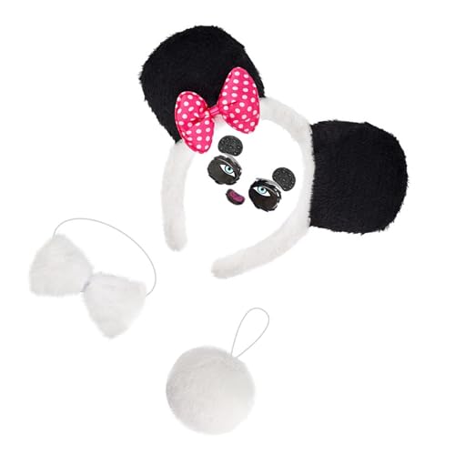 DIEKE Ohren-Haarreif, Schwanz, Schleifen, Gesichts-Aufkleber für Kinder, Tier-Panda-Kostüm, Zubehör, Halloween-Kostüm, Cosplay, Party-Requisiten von DIEKE