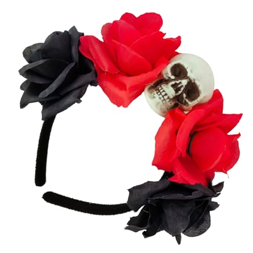 Hexenschädel Teufel Rose Stirnband Dunkle Blume für Karneval Party Handgemachte Party Kostüm Teufel Kopfbedeckung Halloween Stirnbänder von DIEKE
