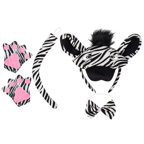 Zebras-Kostüm-Set für Kinder, Zebras, Ohren, Stirnband, Schwanz, Fliege, Handschuhe, Tier-Kostüm, Set für Halloween, Weihnachten, Cosplay-Party Zebras-Kostüm-Set für Kinder, Zebras, Ohren, Stirnband, Schwanz, Fliege, Handschuhe, Tier-Kostüm, Set für Halloween, Weihnachten, Cosplay-Party von DIEKE