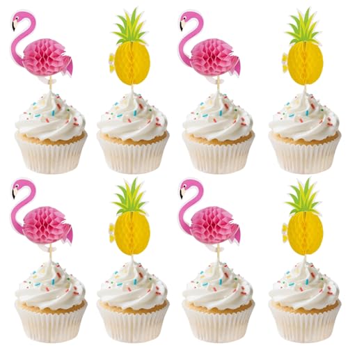 24 PCS Flamingo Tortendeko, 3D Flamingo Und AnanasTorten Topper, Flamingo Cupcake Topper, Geeignet Für Sommer-Strand-Mottopartys, Hawaii-Mottopartys von DIELIANHUA