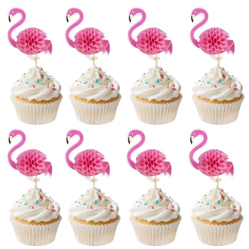 24 PCS Flamingo Tortendeko, 3D Flamingo Torten Topper, Flamingos Cupcake Topper, Flamingos Cake Toppers, Geeignet Für Sommer-Strand-Mottopartys, Hawaii-Mottopartys von DIELIANHUA