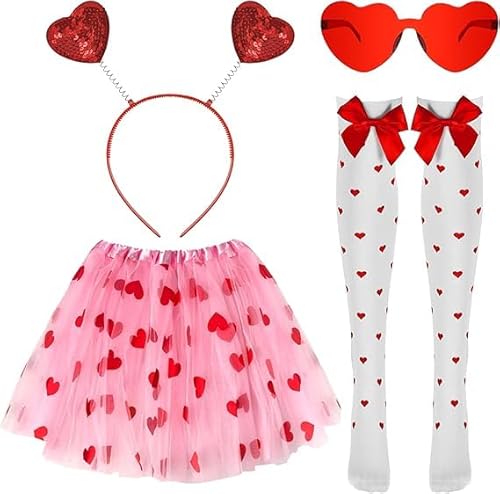 DIELIANHUA 5 PCS Amor Kostüm Damen, Karneval Kostüme Amor Set, Herzchen Tutu, Herz Haarreif Glitzer, Herzbrille, Kniestrümpfe mit Herzen Schleife, Romantische Amor Kostüm Accessoires DIELIANHUA 5 PCS Amor Kostüm Damen, Karneval Kostüme Amor Set, Herzchen Tutu, Herz Haarreif Glitzer, Herzbrille, Kniestrümpfe mit Herzen Schleife, Romantische Amor Kostüm Accessoires von DIELIANHUA