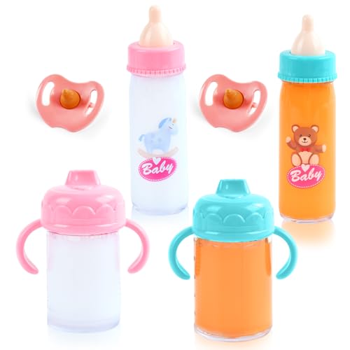 DIELIANHUA Puppenzubehör, 4 Stück Magische Flasche mit 2 Stück Puppenschnuller, Magie Puppenzubehör, Puppenflasche mit Milch, Puppe Zubehör, Geschenk für Kinder ab 3 Jahre von DIELIANHUA