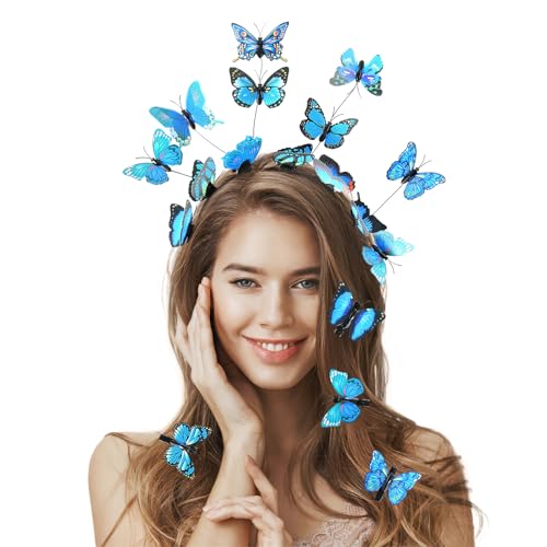 Schmetterling Haarreif + 8 Stück Schmetterling Haarspange, Schmetterling Fascinator Stirnband, Schmetterling Stirnband für Damen Mädchen Halloween Karneval Cosplay Kostüm, Blau Schmetterling Haarreif + 8 Stück Schmetterling Haarspange, Schmetterling Fascinator Stirnband, Schmetterling Stirnband für Damen Mädchen Halloween Karneval Cosplay Kostüm, Blau von DIELIANHUA