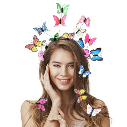 Schmetterling Haarreif + 8PCS Schmetterling Haarspange, Schmetterlings Fascinator Stirnbänder, Schmetterling Stirnband für Damen Mädchen Halloween Karneval Cosplay Kostüm, Buntes Schmetterling Haarreif + 8PCS Schmetterling Haarspange, Schmetterlings Fascinator Stirnbänder, Schmetterling Stirnband für Damen Mädchen Halloween Karneval Cosplay Kostüm, Buntes von DIELIANHUA