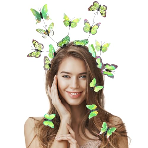 Schmetterling Haarreif + 8PCS Schmetterling Haarspange, Schmetterlings Fascinator Stirnbänder, Schmetterling Stirnband für Damen Mädchen Halloween Karneval Cosplay Kostüm, Grün Schmetterling Haarreif + 8PCS Schmetterling Haarspange, Schmetterlings Fascinator Stirnbänder, Schmetterling Stirnband für Damen Mädchen Halloween Karneval Cosplay Kostüm, Grün von DIELIANHUA