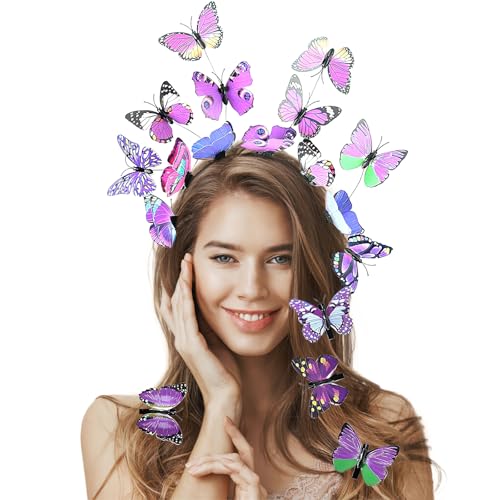 Schmetterling Haarreif + 8PCS Schmetterling Haarspange, Schmetterlings Fascinator Stirnbänder, Schmetterling Stirnband für Damen Mädchen Halloween Karneval Cosplay Kostüm, Lila Schmetterling Haarreif + 8PCS Schmetterling Haarspange, Schmetterlings Fascinator Stirnbänder, Schmetterling Stirnband für Damen Mädchen Halloween Karneval Cosplay Kostüm, Lila von DIELIANHUA