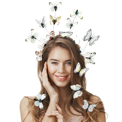 Schmetterling Haarreif + 8PCS Schmetterling Haarspange, Schmetterlings Fascinator Stirnbänder, Schmetterling Stirnband für Damen Mädchen Halloween Karneval Cosplay Kostüm, Weiß Schmetterling Haarreif + 8PCS Schmetterling Haarspange, Schmetterlings Fascinator Stirnbänder, Schmetterling Stirnband für Damen Mädchen Halloween Karneval Cosplay Kostüm, Weiß von DIELIANHUA