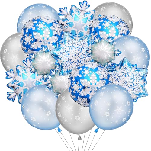 60 Stück Schneeflocken Luftballons, Blau Schneeflocken Folienballons, Schneeflocken Latexballon, für Mädchen Geburtstag Babyparty Hochzeit Schneeflocke Party Deko von DIELOVEHUA