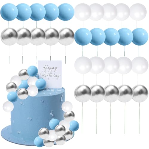 DIELOVEHUA 30 Stück Tortendeko Kugeln Cake Topper, Blau und Silber Schaumkugeln Cupcake Topper, Picks Cupcake Topper, für Hochzeit Party Babyparty Geburtstag Torte Dekorieren DIELOVEHUA 30 Stück Tortendeko Kugeln Cake Topper, Blau und Silber Schaumkugeln Cupcake Topper, Picks Cupcake Topper, für Hochzeit Party Babyparty Geburtstag Torte Dekorieren von DIELOVEHUA