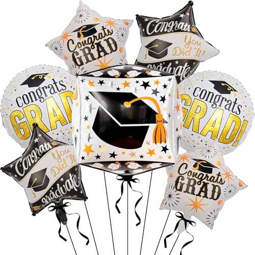 DIELOVEHUA 7 Stück Abschlussfeier Luftballons, Luftballons Schwarz Gold, Abschlussfeier Folienballon, Abschluss Deko Luftballon, für Graduation Deko, Bachelor Deko, 2025 Bachelor Geschenk(B) von DIELOVEHUA