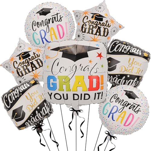 DIELOVEHUA Graduation Deko, 7 Stück 22 Zoll Graduation Luftballons, Abschlussfeier Helium Luftballons, Luftballons Schwarz Gold, für Abschluss Deko, Bachelor Deko, 2025 Bachelor Geschenk (C) von DIELOVEHUA