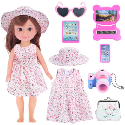 Puppenkleidung, Kleidung Outfits für Puppen, Puppenkleidung Sommer, 35-45 cm Puppen Kleidung Zubehör, mit Süßes Kleid Hut Tasche Kamera Sonnenbrille, Geschenk für Kinder Mädchen Jungen von DIELOVEHUA