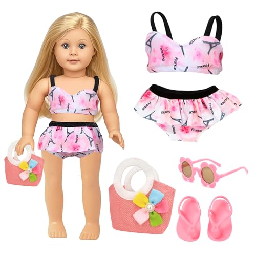 Puppenkleidung Sommer, Schwimm-Set für Puppen, Badeanzug für Puppen, mit Badeanzug Sonnenbrille Flip-Flops Handtasche, Badeanzug Puppe für 35-45 cm Schwimmpuppe von DIELOVEHUA
