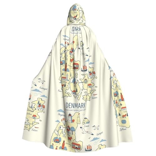 DIEzig Dänemark-Karte mit verschiedenen Aufdrucken, Kapuzenumhang, für Erwachsene, Karneval, Party, Halloween, Umhang, ideal für Cosplay-Bühnenveranstaltungen DIEzig Dänemark-Karte mit verschiedenen Aufdrucken, Kapuzenumhang, für Erwachsene, Karneval, Party, Halloween, Umhang, ideal für Cosplay-Bühnenveranstaltungen von DIEzig